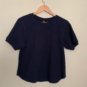 Uniqlo Navy Boxy Fit Waffle Knit Tshirt